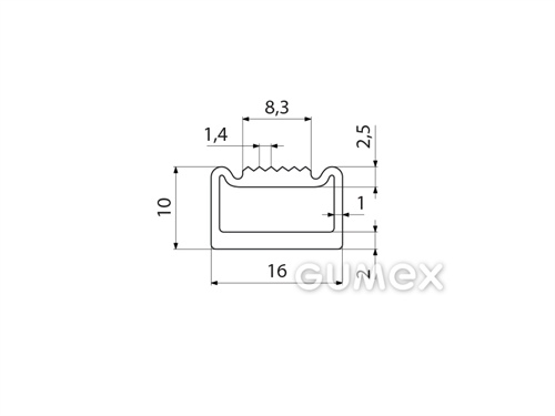 Silikonový profil tvarový s dutinkou, 10x16/8,3mm, 50°ShA, -60°C/+180°C, transparentní